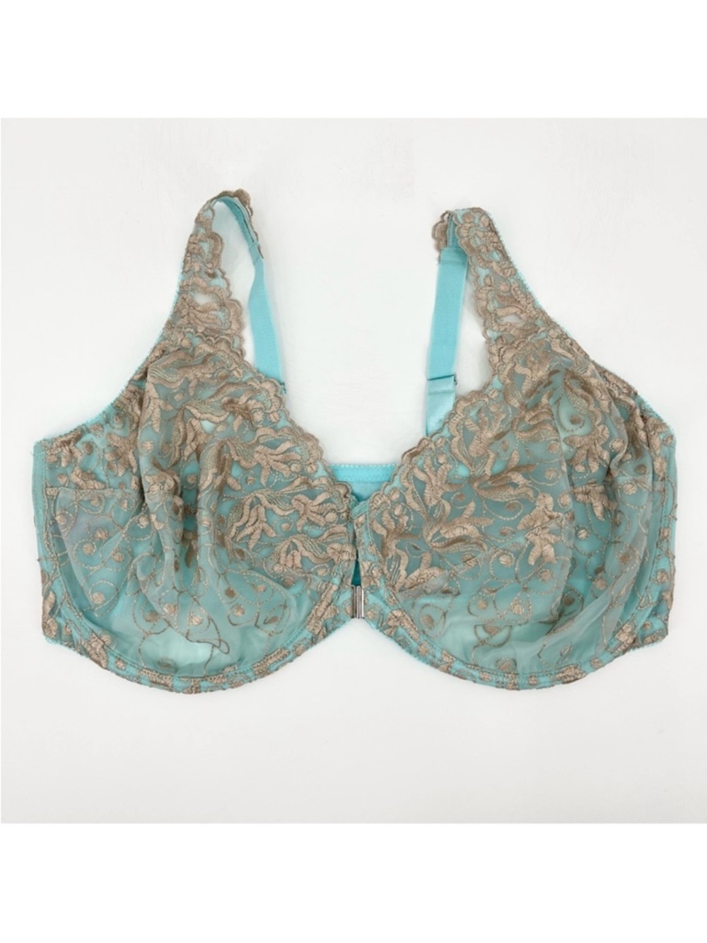 Amoureuse Turquoise Embroidered Underwire Front Clasp Bra Size 48DDD (48F)